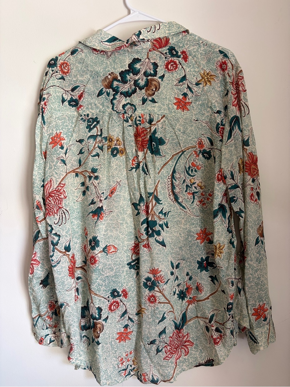 Pilcro Floral Button-Front Blouse in Sage and Coral - Picture 4 of 5